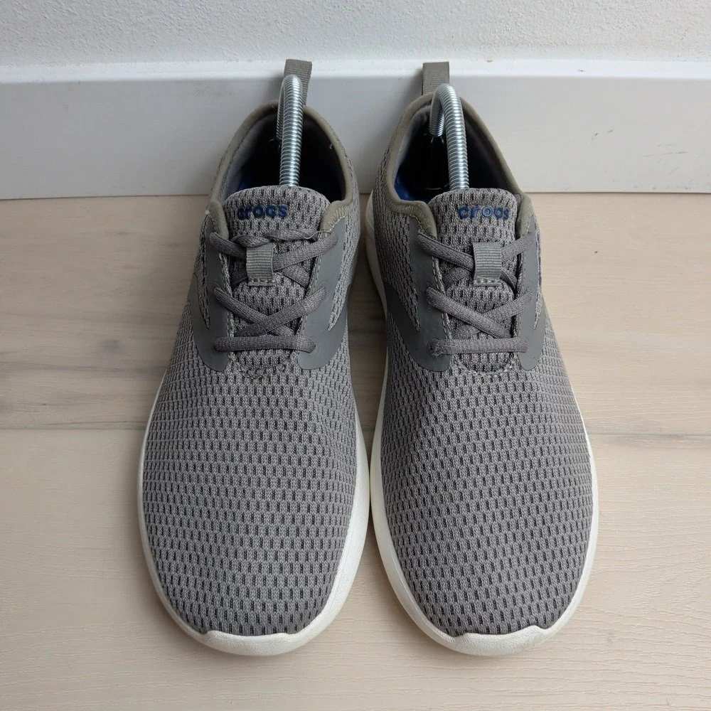 Crocs LiteRide Mesh Lace Up Shoes Mens 11 Grey White Comfort Sneakers 205678